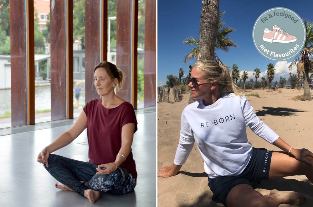Links: Petra in haar outfit van Yoga Specials en Natascha in de duurzame kleding van Re-born